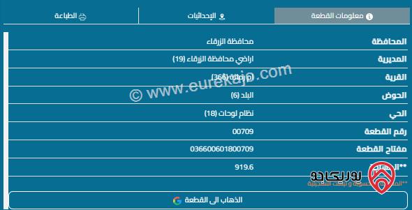 قطعة أرض مساحة 919م للبيع في أم رمانة 