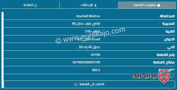 قطعة أرض مساحة 583م للبيع في الطنيب 