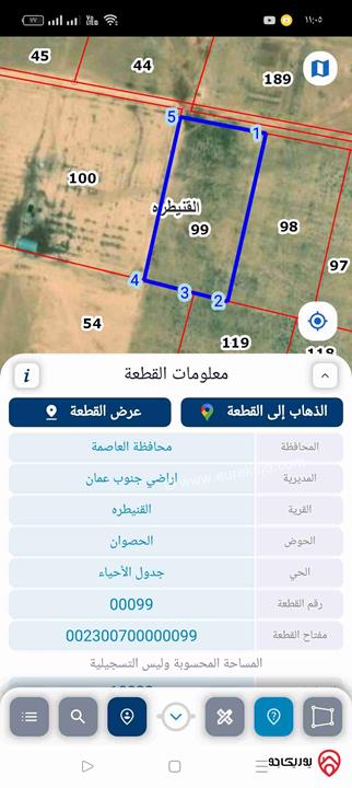 قطعتان ارض مساحة 10 دونم للقطعة للبيع بسعر 3200 للدونم في جنوب عمان - القنيطرة حوض الحصوان