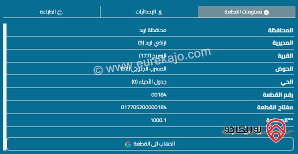 قطعة ارض مساحة 1013م للبيع في اربد - الصريح 