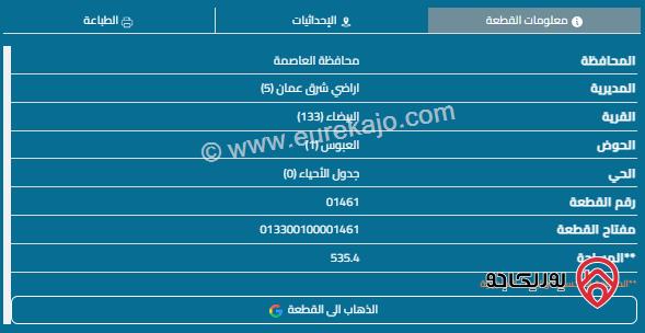 قطعة أرض مساحة 535م للبيع في منطقة أحد - البيضاء 