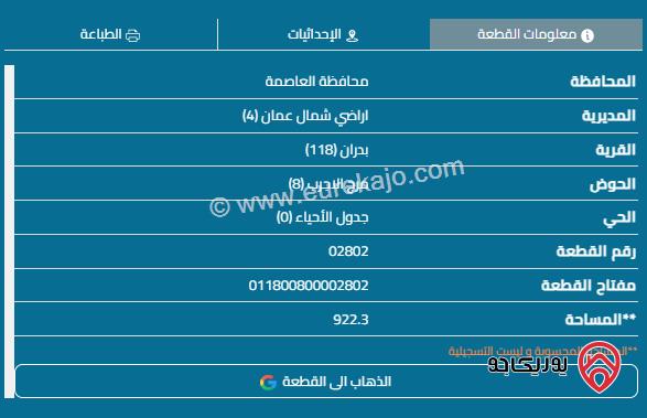 قطعة أرض مساحة 922م للبيع في شفا بدران	