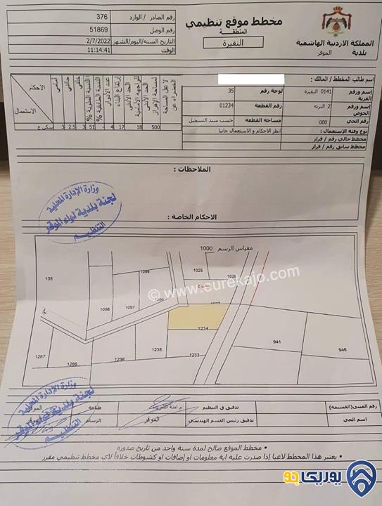 قطعة أرض مساحة 587م للبيع في النقيرة 