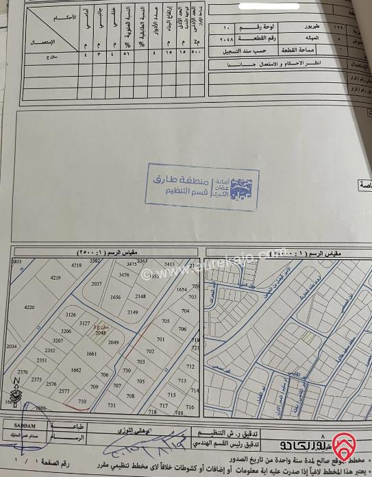 قطعة أرض مساحة 500م للبيع في عمان - طبربور	