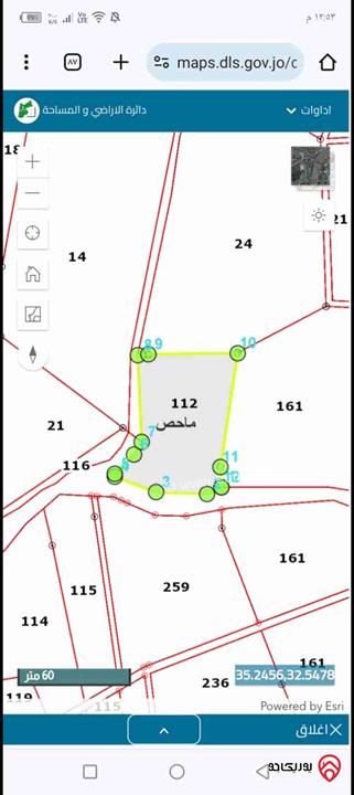 قطعة أرض مساحة 3584م للبيع في البلقاء - ماحص طريق وادي شعيب 