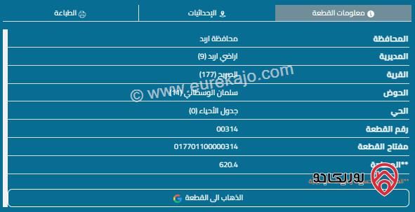 قطعة أرض مساحة 620م للبيع في اربد - الصريح	