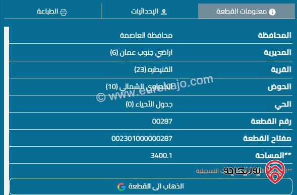 قطعة أرض مساحة 3400م للبيع من أراضي جنوب عمان - القنيطره