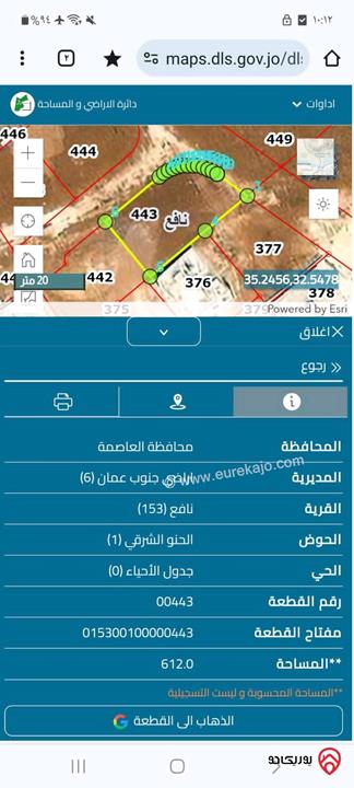 ارض مساحة 612م على شارعين للبيع في عمان - قرية نافع بالقرب من سوق الخضار المركزي 