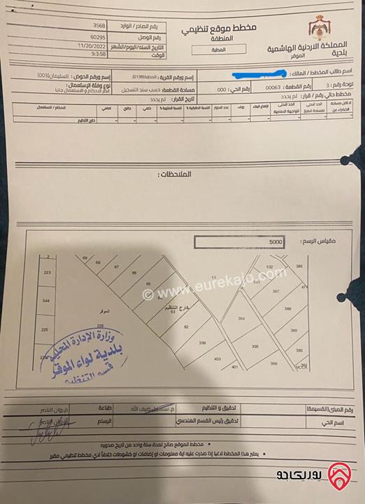 ارض مساحة 10348م للبيع في المطبة حوض السليمان من اراضي الموقر- العاصمة 