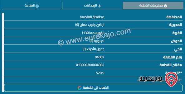 قطعة أرض مساحة 520م للبيع في أم نوارة 