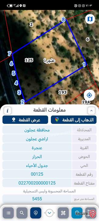 قطعة أرض مساحة 5455م للبيع في عجلون - عنجرة