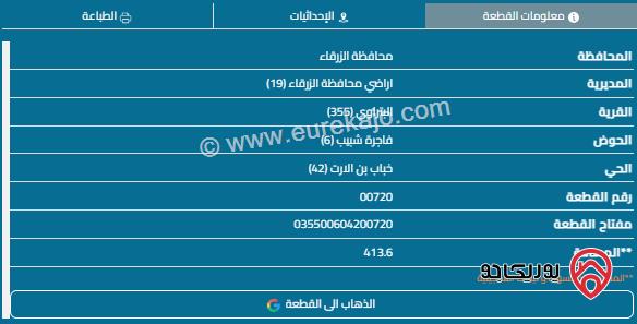 قطعة أرض مساحة 415م للبيع في الزرقاء - معصوم 