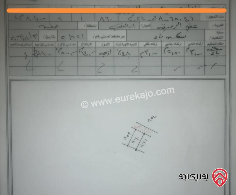 قطعة أرض مشتركة مساحة 550م من أصل 810م للبيع في الزرقاء - الرصيفة