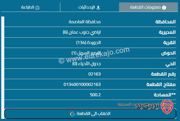 قطعة أرض مساحة 500م جميلة جدا للبيع في عمان - الجويدة حي الباير