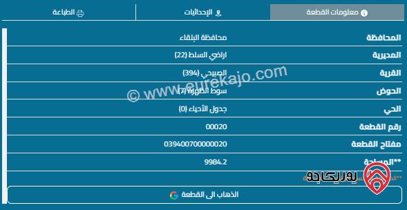 مزرعة للبيع في منطقة السلط الصبيحي العارضة المساحة ١٠ دونمات كل الخدمات متوفرة