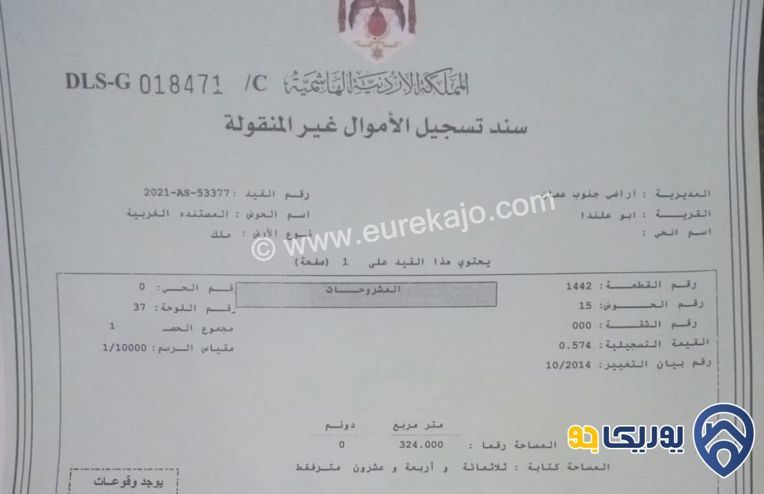 قطعة أرض مساحة 324م للبيع في أبو علندا - المستندة