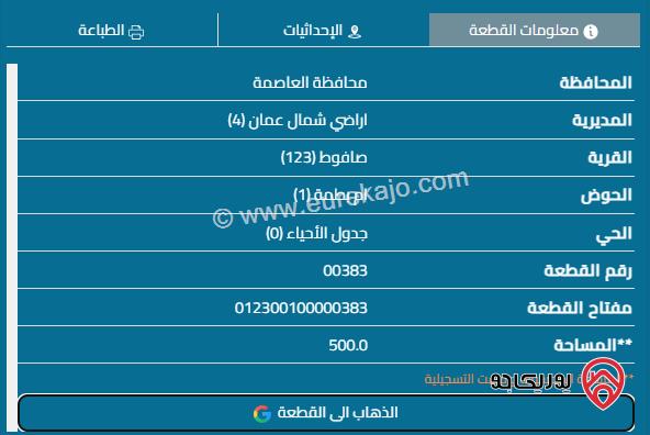 قطعة أرض مميزة مطلة على عين الباشا مساحة 500م للبيع في عمان - صافوط تبعد 400م عن شارع الاردن