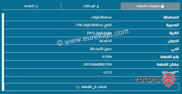 قطعة ارض مساحة 413م للبيع في ضاحية الاميرة هيا - الزرقاء 