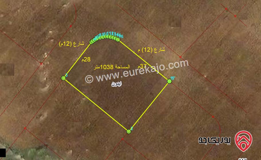 قطعة أرض مساحة 1038م على شارعين للبيع في اربد - من اراضي ايدون ضمن حوض الوقف 
