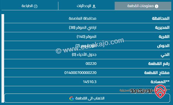 قطعة أرض مساحة 14 دونم للبيع في منطقة الموقر