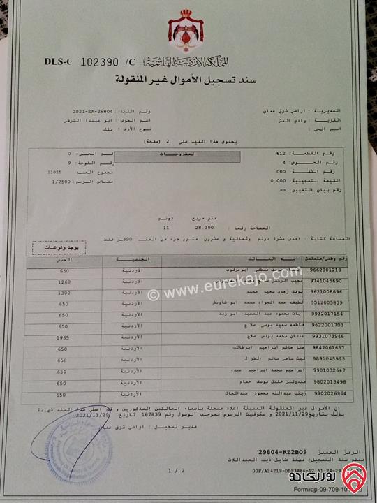 قطعه ارض مساحة 650م للبيع في عمان - وادي العش شارع ال100 قريب من الجمرك الجديد