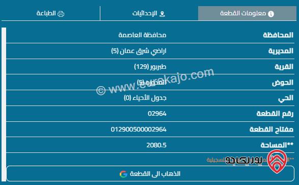 قطعة أرض مساحة 2080م للبيع في عمان - طبربور	