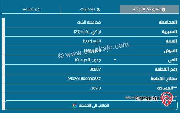 ثلاثة قطع أراضي مساحة القطعة 300م والسعر 9 الاف للقطعة للبيع في الكرك - الثنية 