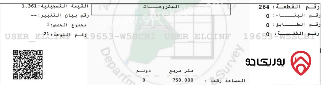 قطعة أرض مساحة 750م للبيع في مرج الحمام	