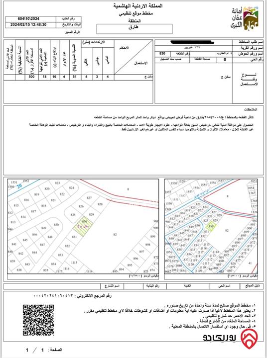 ارض مساحة 787م للبيع في عمان - طبربور منطقة فلل خلف فندق القوات المسلحة بالقرب من مسجد الروضة