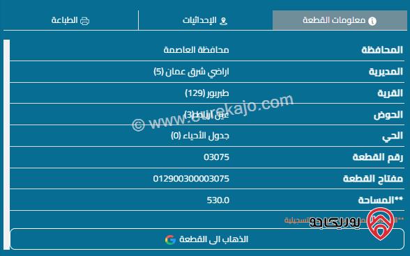 قطعة أرض مساحة 530م للبيع في عمان - طبربور	