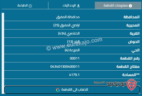 قطعة أرض مستقلة مساحة 4190م للبيع في المفرق - الخناصري