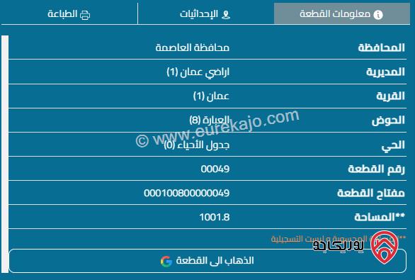 قطعة أرض مساحة 1000م للبيع في عمان عرجان بالقرب من دوار الداخليه