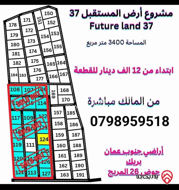 قطع أراضي استثمارية مساحة 3400م للبيع بسعر مميز في جنوب عمان - البريك