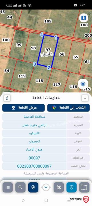 قطعتان ارض مساحة 10 دونم للقطعة للبيع بسعر 3200 للدونم في جنوب عمان - القنيطرة حوض الحصوان