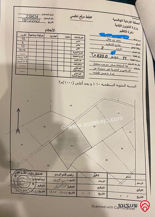 قطعة ارض مساحة 3937م للبيع في عمان - رجم بن عقل حوض الرجم من اراضي الموقر بجانب المعهد المروري