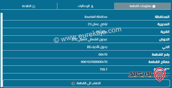 قطعة أرض مساحة 750م للبيع في عبدون 