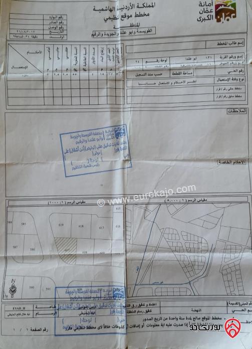 قطعة أرض مساحة 300م على شارعين للبيع في عمان - ابو علندا 