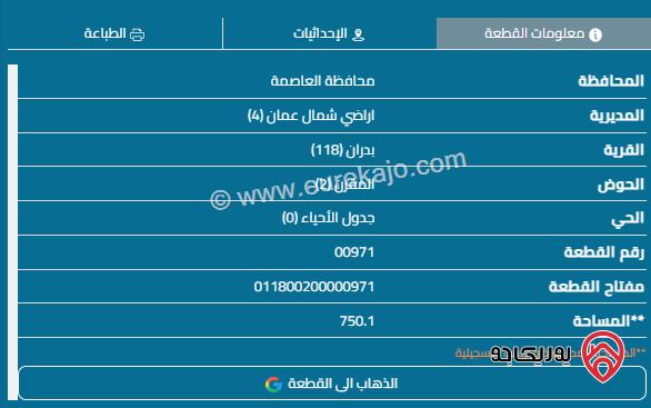 قطعة أرض مساحة 750م للبيع في شفا بدران	