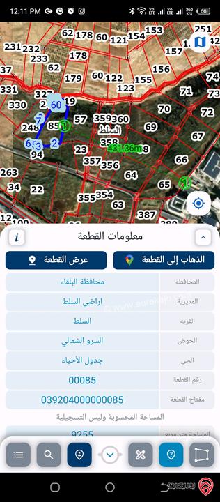 قطعة ارض استثمارية مساحة 9200م للبيع بسعر مغري في السلط - السرو الشمالي 