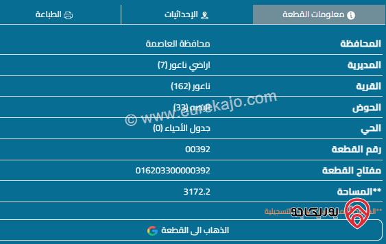 قطعة أرض مساحة 3172م للبيع في ناعور 