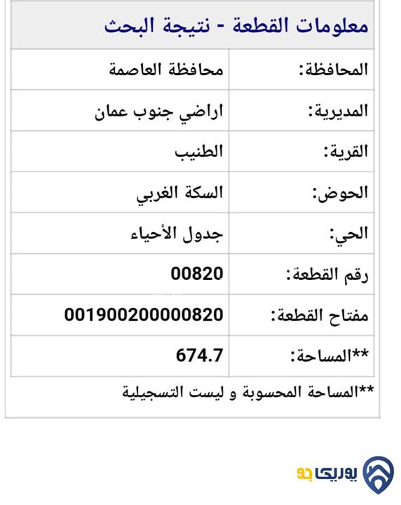 قطعة أرض مساحة 674م للبيع في الطنيب