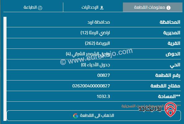 قطعتين أرض مفروزات مساحتهم 1036م و 1032م للبيع في اربد - الرمثا