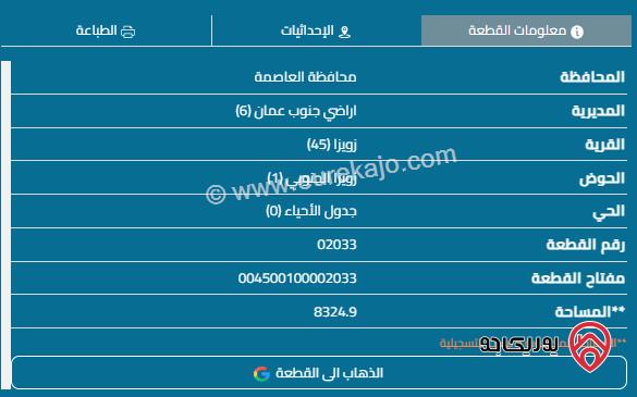 قطعة أرض مساحة 9 دونم للبيع في عمان - منطقة زويزا