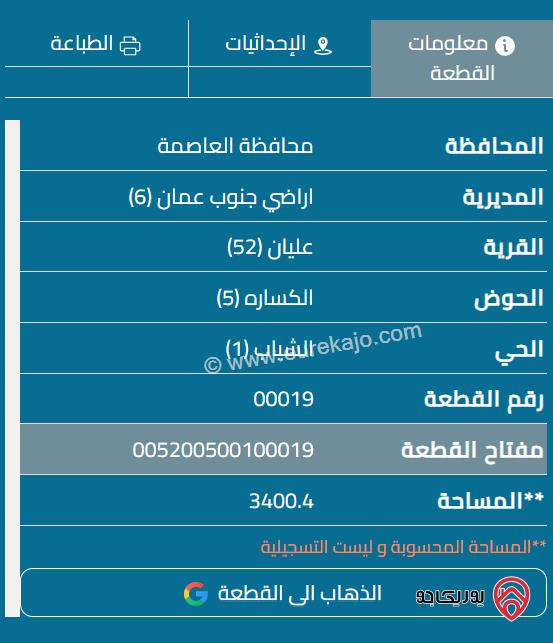 قطعة أرض مساحة 3400م للبيع في أم الرصاص 