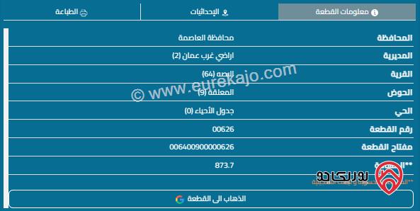 قطعة أرض مساحة 873م للبيع في أبو السوس