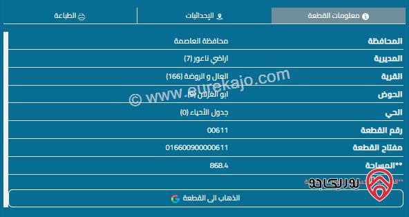 قطعة أرض مساحة 868م للبيع في ناعور 