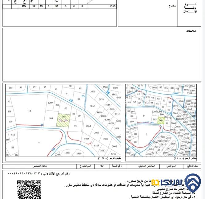 قطعة أرض مساحة 979م للبيع في الهاشمي الشمالي 