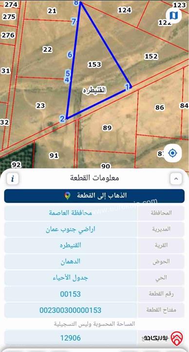 قطعة أرض مساحة 12906م للبيع في عمان - منطقة القنيطرة الدهمان
