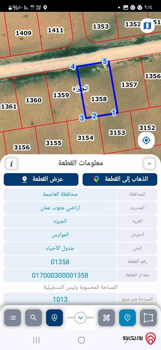 قطعة أرض مساحة 1 دونم للبيع من أراضي جنوب عمان - الجيزة على شارع تعمير مباشرة من المالك مباشرة