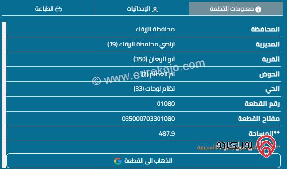 قطعة أرض على ثلاثة شوارع مساحة 488م للبيع في الزرقاء - بيرين	